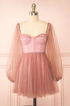 Melilla Pink Short Tulle Dress w/ Satin Corset | Boutique 1861 front view