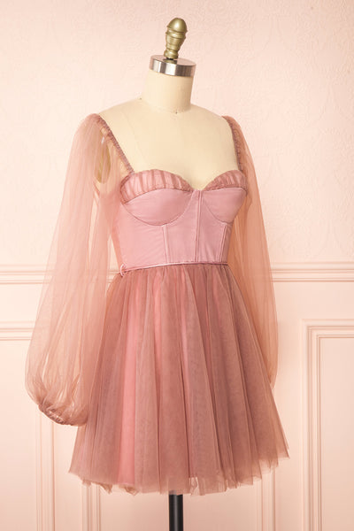 Melilla Pink Short Tulle Dress w/ Satin Corset | Boutique 1861  side view