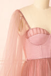 Melilla Pink Short Tulle Dress w/ Satin Corset | Boutique 1861  side close-up