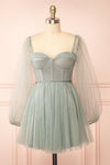 Melilla Sage Short Tulle Dress w/ Satin Corset | Boutique 1861 front view