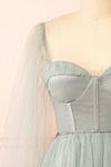Melilla Sage Short Tulle Dress w/ Satin Corset | Boutique 1861 front close-up