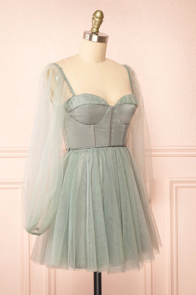 Melilla Sage Short Tulle Dress w/ Satin Corset | Boutique 1861 side  view