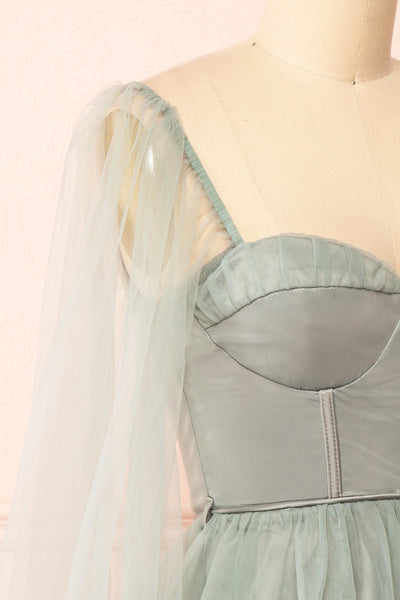 Melilla Sage Short Tulle Dress w/ Satin Corset | Boutique 1861 side close-up