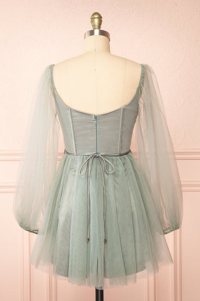 Melilla Sage Short Tulle Dress w/ Satin Corset | Boutique 1861 back view