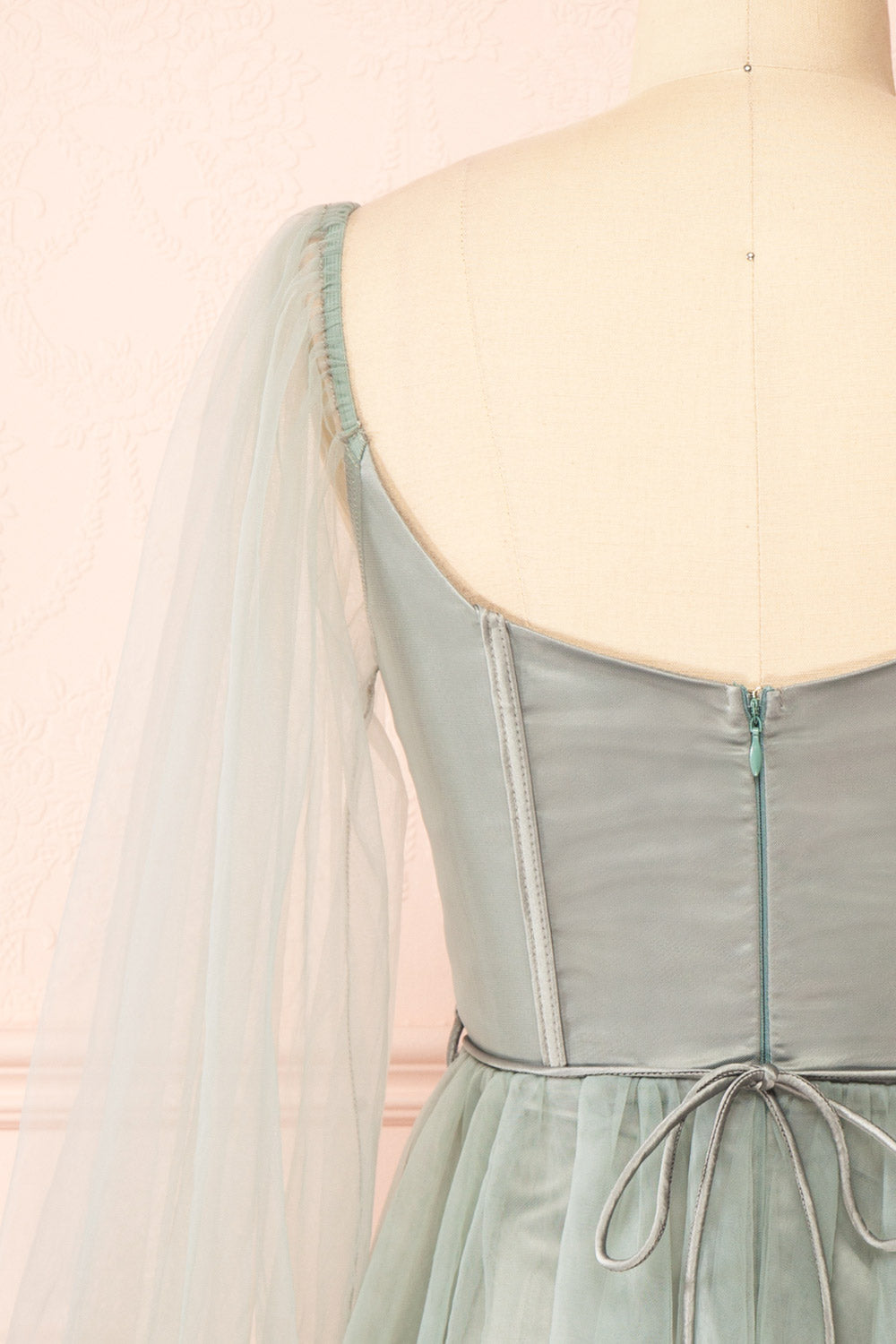 Melilla Sage Short Tulle Dress w/ Satin Corset | Boutique 1861 back close-up
