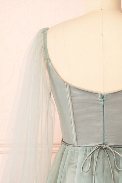 Melilla Sage Short Tulle Dress w/ Satin Corset | Boutique 1861 back close-up