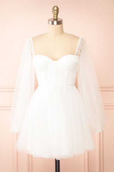 Melilla White Short Tulle Dress w/ Satin Corset | Boutique 1861 front view