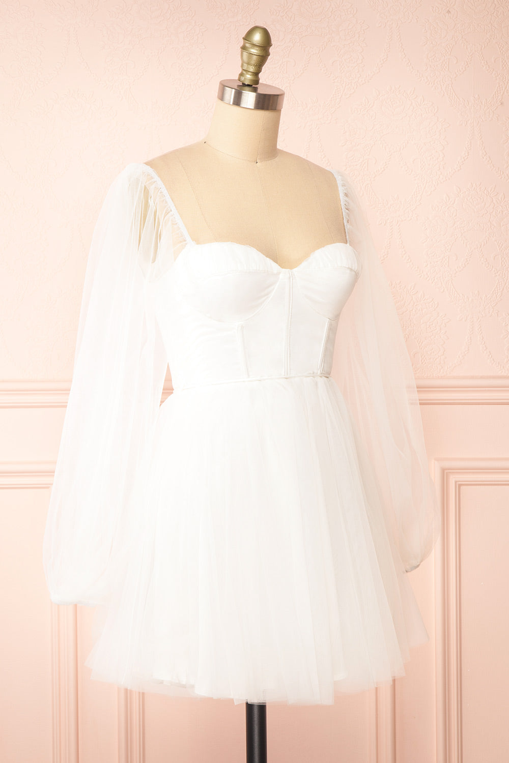 Melilla White Short Tulle Dress w/ Satin Corset | Boutique 1861 side view