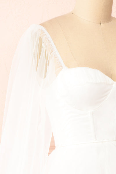 Melilla White Short Tulle Dress w/ Satin Corset | Boutique 1861 side close-up