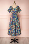 Meline Blue Colored Pattern A-Line Midi Dress back view | Boutique 1861