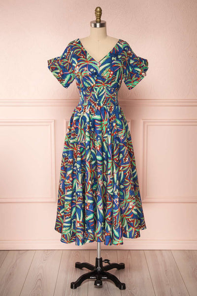 Meline Blue Colored Pattern A-Line Midi Dress | Boutique 1861