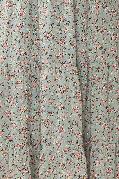 Meliora Green-Blue Floral Layered Dress | La petite garçonne fabric