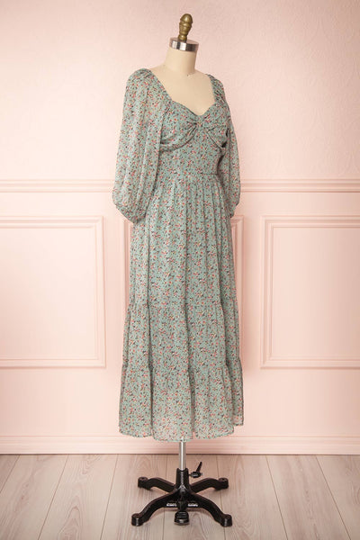 Meliora Green-Blue Floral Layered Dress | La petite garçonne side view