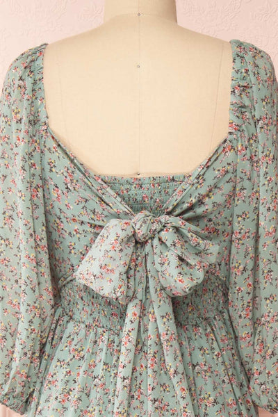 Meliora Green-Blue Floral Layered Dress | La petite garçonne back close-up