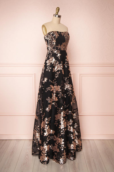 Melisandre Black Sequins Maxi Bustier Dress | Boutique 1861 side view