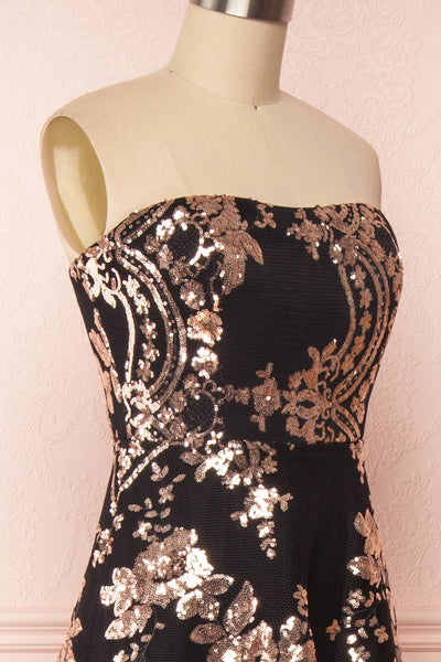 Melisandre Black Sequins Maxi Bustier Dress | Boutique 1861 side close-up