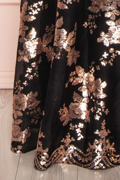 Melisandre Black Sequins Maxi Bustier Dress | Boutique 1861 bottom close-up