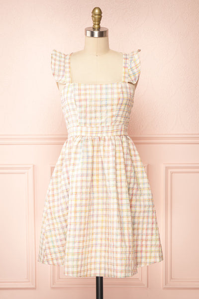 Melizenn Short Plaid A-Line Dress | Boutique 1861 front view