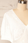 Melun White English Embroidered Crop Top | La petite garçonne side close up