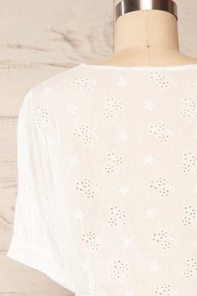 Melun White English Embroidered Crop Top | La petite garçonne back close up