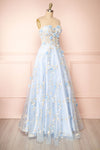 Menina Blue Maxi Gown w/ Floral Appliqué | Boudoir 1861 side view