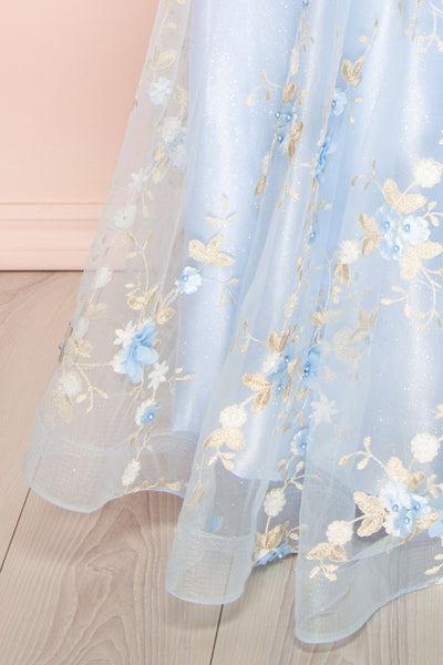 Menina Blue Maxi Gown w/ Floral Appliqué | Boudoir 1861 bottom