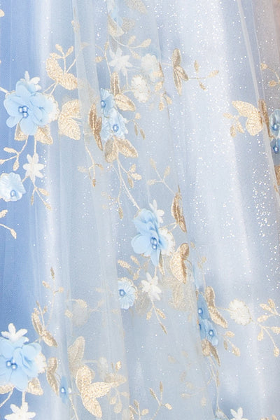 Menina Blue Maxi Gown w/ Floral Appliqué | Boudoir 1861 fabric