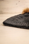 Meppel Gris Grey Knit Tuque with Faux-Fur Pompom flat view | La Petite Garçonne