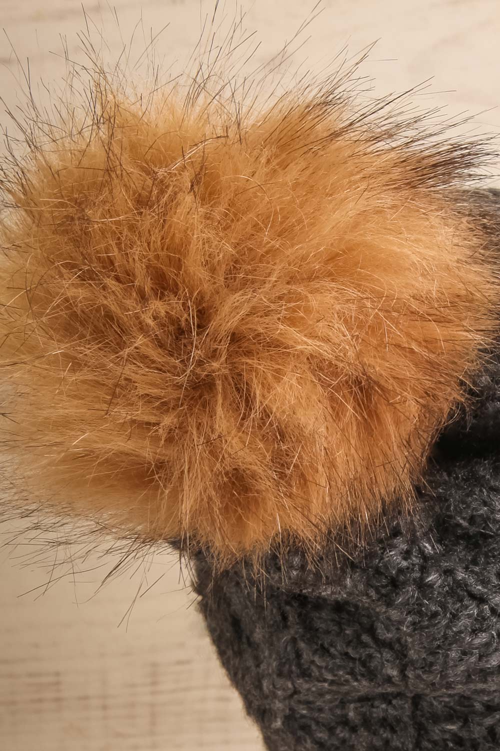 Meppel Gris Grey Knit Tuque with Faux-Fur Pompom back close-up | La Petite Garçonne