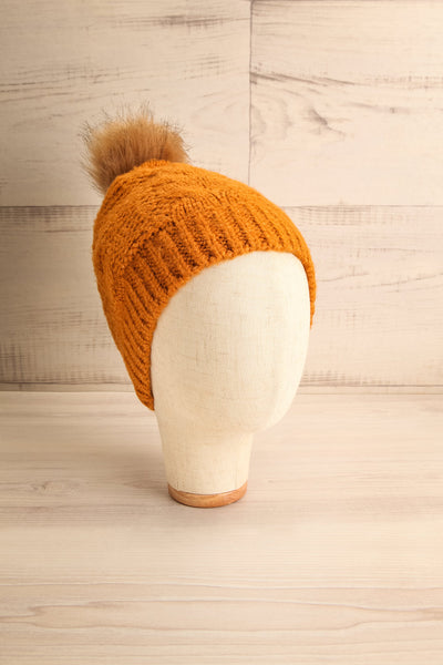 Meppel Orange Knit Tuque with Faux-Fur Pompom | La Petite Garçonne