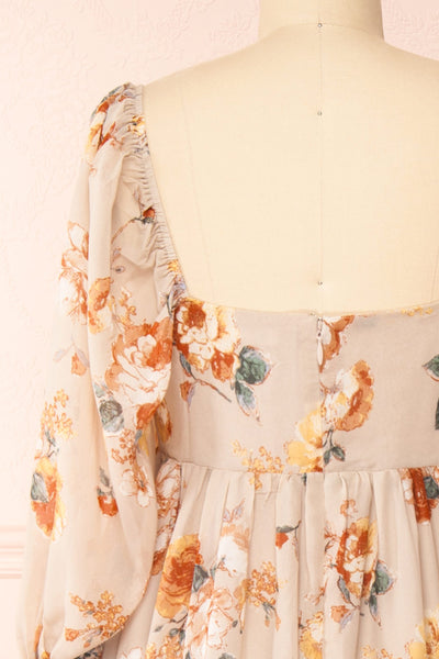 Merav Taupe Empire Waist Floral Maxi Dress | Boutique 1861  back close-up
