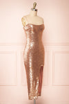 Mercedes Rosegold Fitted Sequin Midi Dress | Boutique 1861 side view