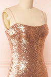 Mercedes Rosegold Fitted Sequin Midi Dress | Boutique 1861 side close-up