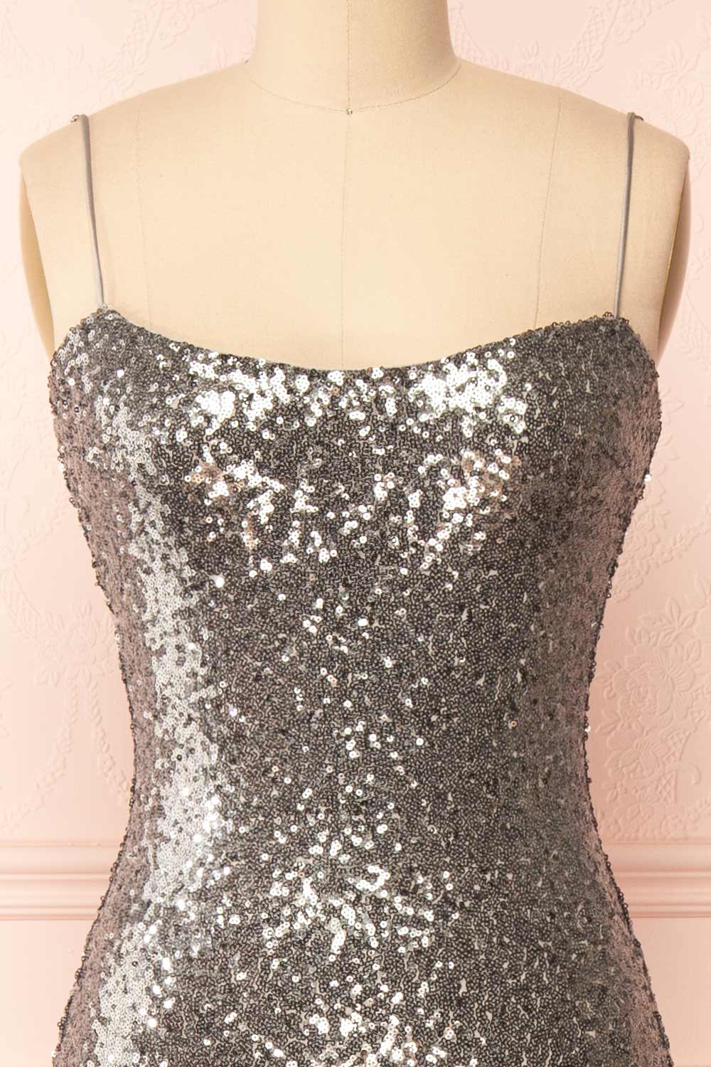 Mercedes Argent Robe Midi Ajustée à Paillettes | Boutique 1861