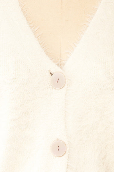Merrow Cream Fuzzy V-Neck Cardigan | Boutique 1861 fabric