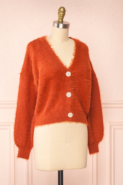 Merrow Rust Fuzzy V-Neck Cardigan | Boutique 1861 side view