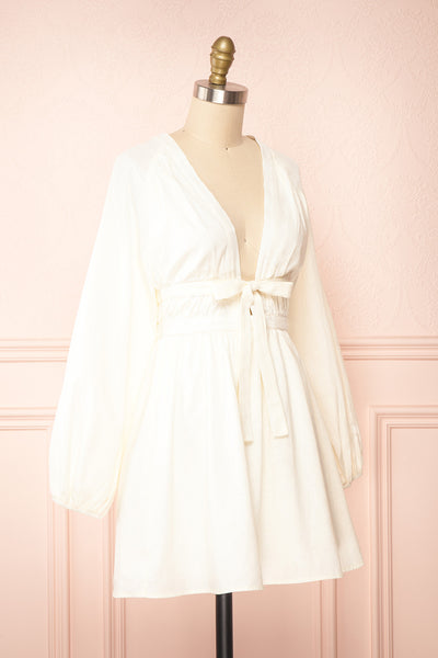 Mertille Short Ivory Dress w/ Long Sleeves | Boutique 1861 side view
