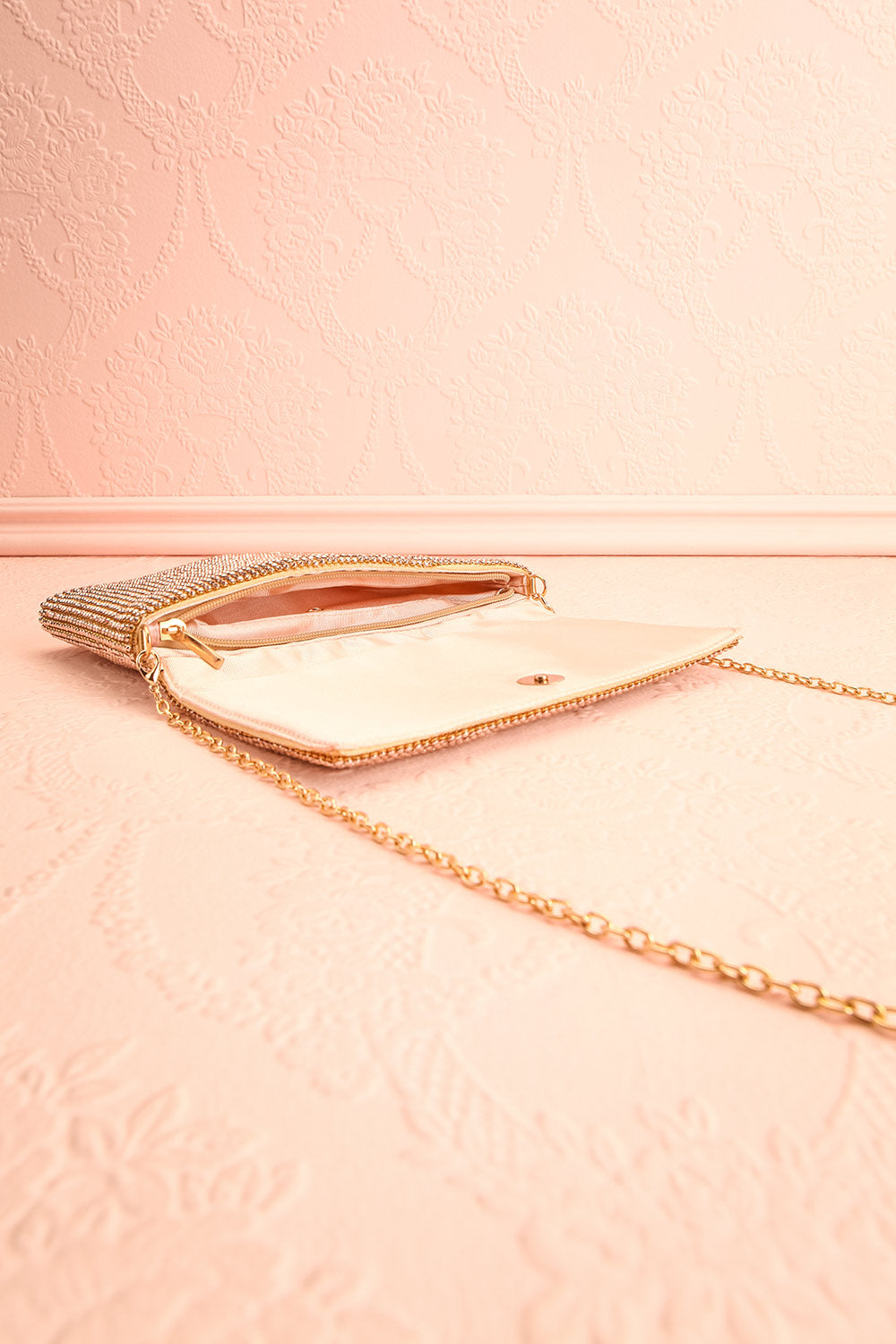 Meryt Rose Gold Crystal Clutch | Sac à Main | Boutique 1861 inside view