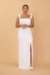 Mia White Maxi Dress w/ Ruffled Straps | Boudoir 1861 on model