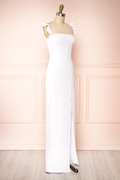 Mia White Maxi Dress w/ Ruffled Straps | Boudoir 1861 side view