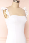 Mia White Maxi Dress w/ Ruffled Straps | Boudoir 1861 side close up