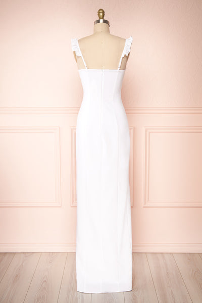 Mia White Maxi Dress w/ Ruffled Straps | Boudoir 1861 back view