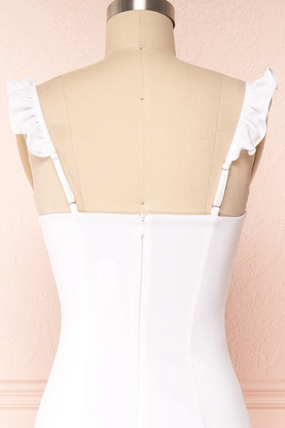 Mia White Maxi Dress w/ Ruffled Straps | Boudoir 1861 back close up