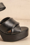 Miami Black Platform Heeled Sandals | La petite garçonne side front close-up