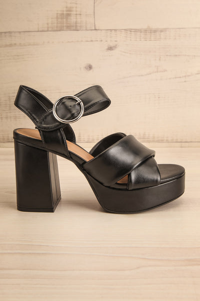 Miami Black Platform Heeled Sandals | La petite garçonne side view