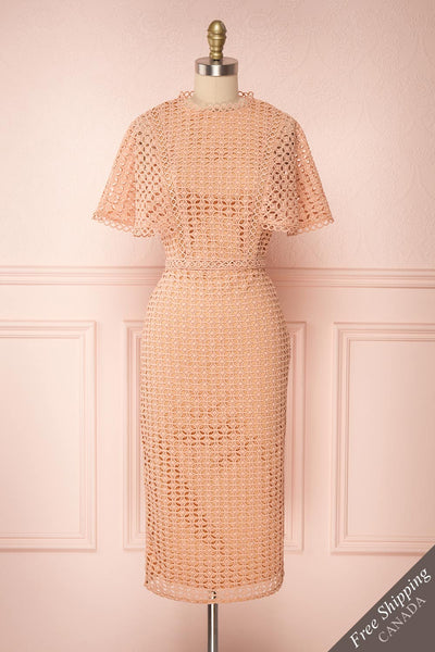 Micheena Pink Lace Fitted Cocktail Dress | Boutique 1861  front view