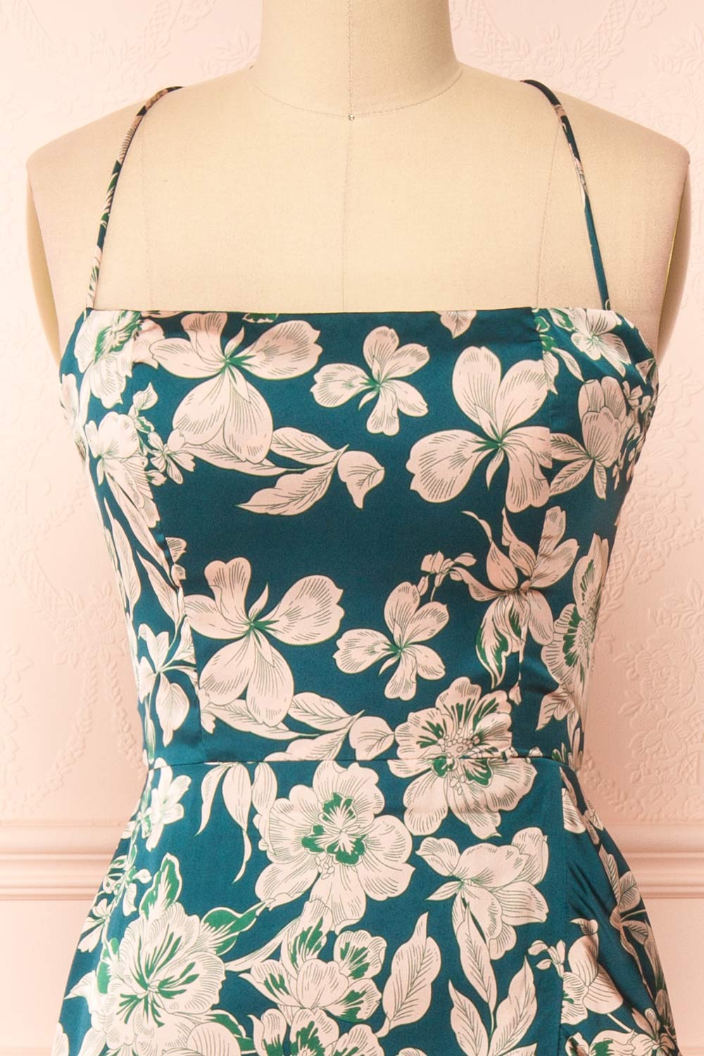 Michelle Mermaid Floral Maxi Dress w/ Slit | Boutique 1861 front close-up