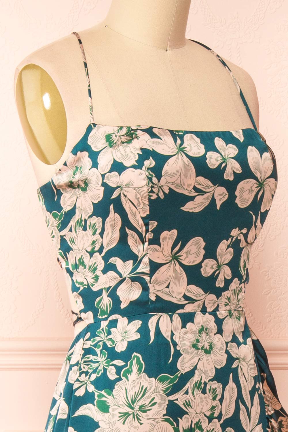 Michelle Mermaid Floral Maxi Dress w/ Slit | Boutique 1861 side close-up