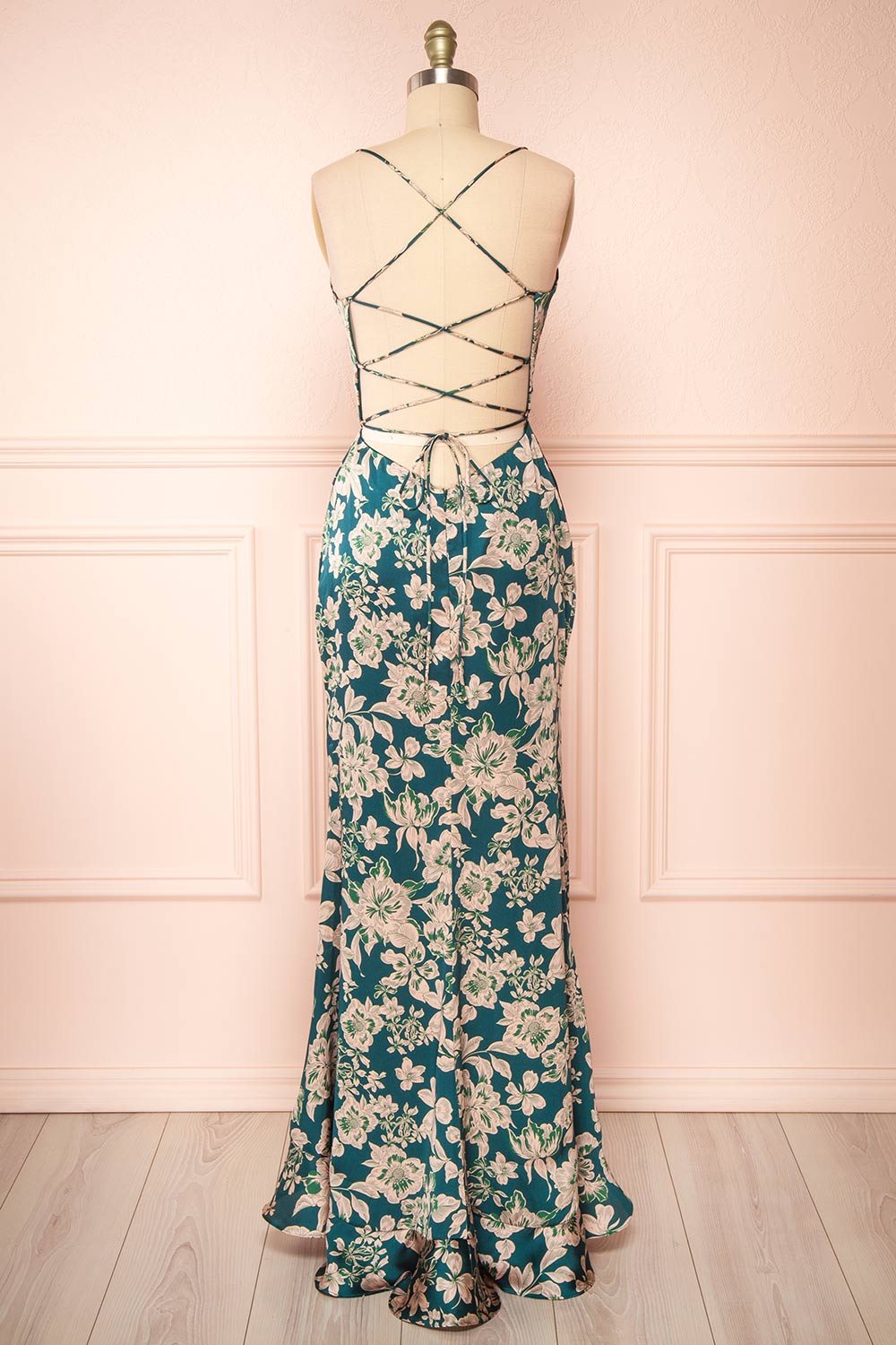 Michelle Mermaid Floral Maxi Dress w/ Slit | Boutique 1861 back view 