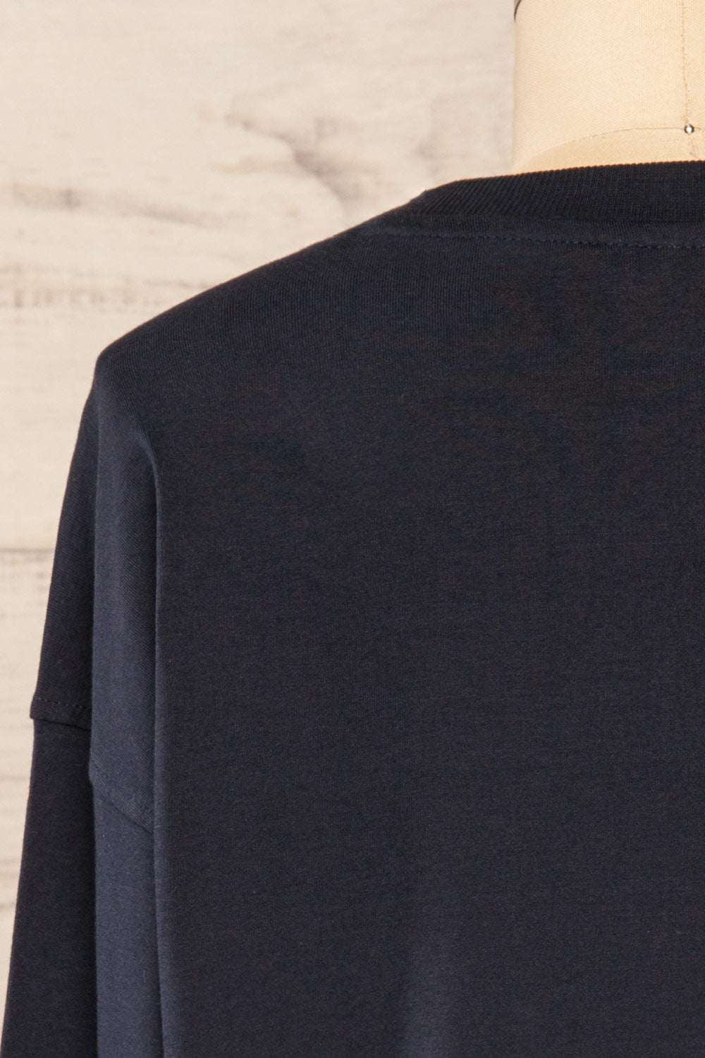 Mielec Navy Long Sleeve Top | La petite garçonne back close-up